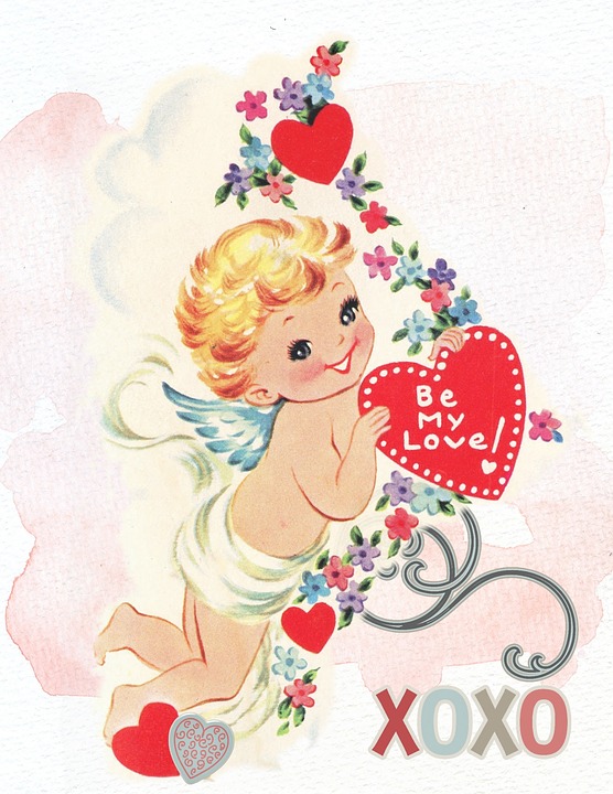 Postcard with Winged Cherubs and Hearts #inset